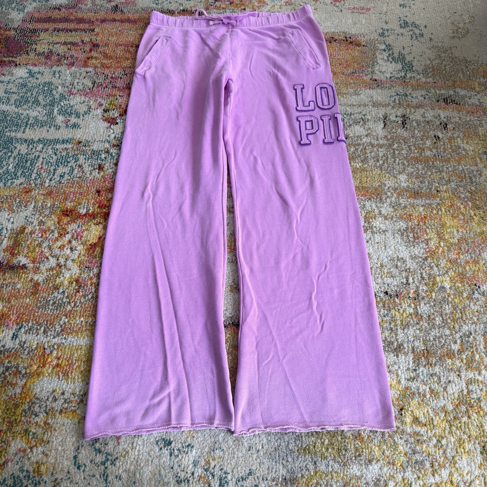 Y2K Victoria's Secret PINK Sweatpants Womens Large Purple Flare Leg Love Pink